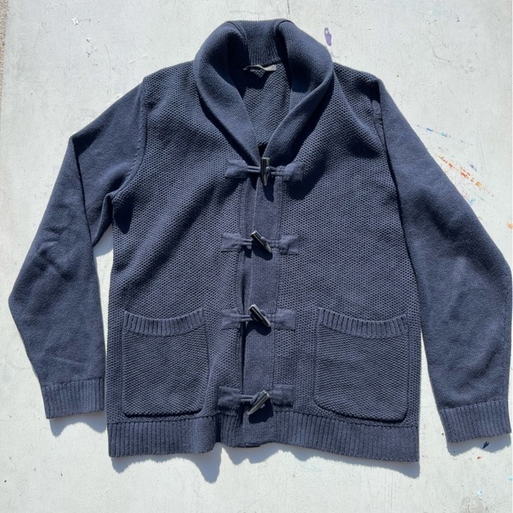 Men's Banana Republic Sweater Blue Solid M Toggle Professor Fisherman Cardigan - Picture 1 of 12